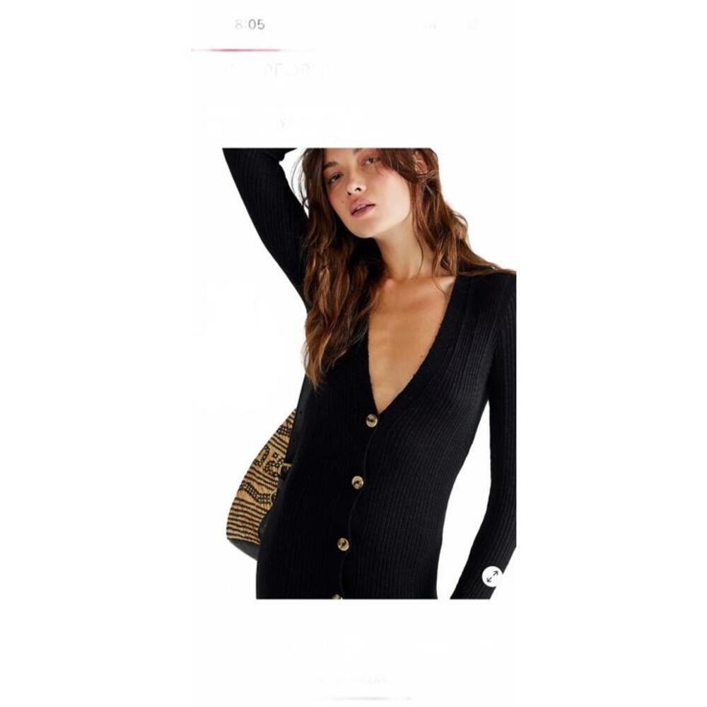 Free People Cardigan Sz Large Black Long Sleeve Date night Duster Button Front - Picture 3 of 9